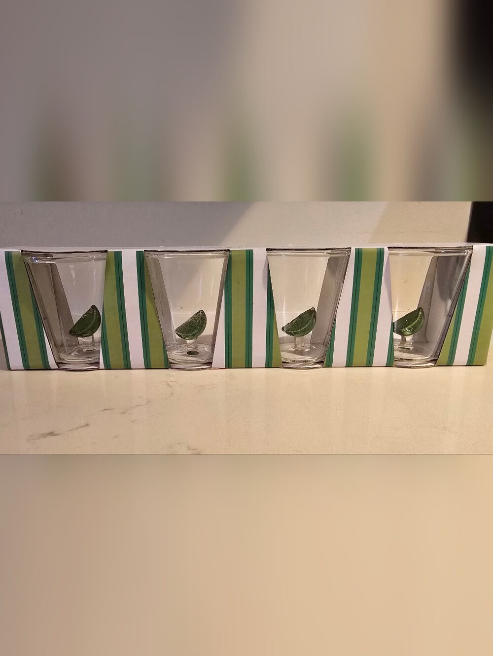 NIB Set of 4 Lime Shot Glasses - 3D Fused Glass Lime Wedge - 3.5oz / 100ml